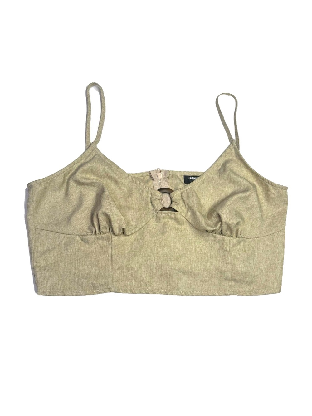 Beige Structured Crop Top Ring Detail Cami Minimal